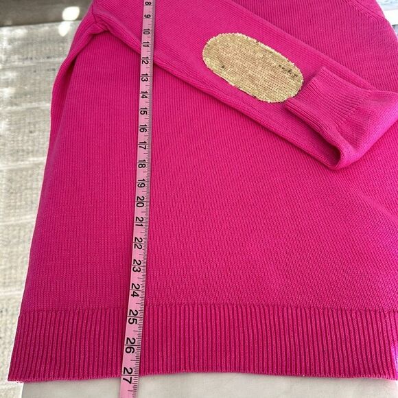 BANANA REPUBLIC Women’s Hot Pink Sequined Elbow Patch Crewneck Sweater Size… - Picture 11 of 11